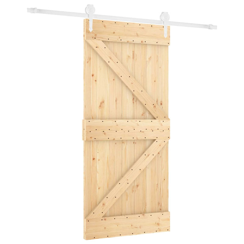 Sliding Door Natural and White 90 x 210 cm Solid Pine Wood