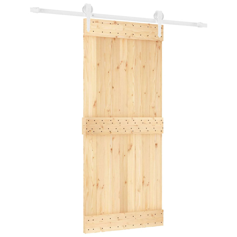 Sliding Door Natural and White 90 x 210 cm Solid Pine Wood