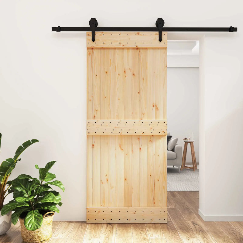 Sliding Door Natural and Black 90 x 210 cm Solid Pine Wood