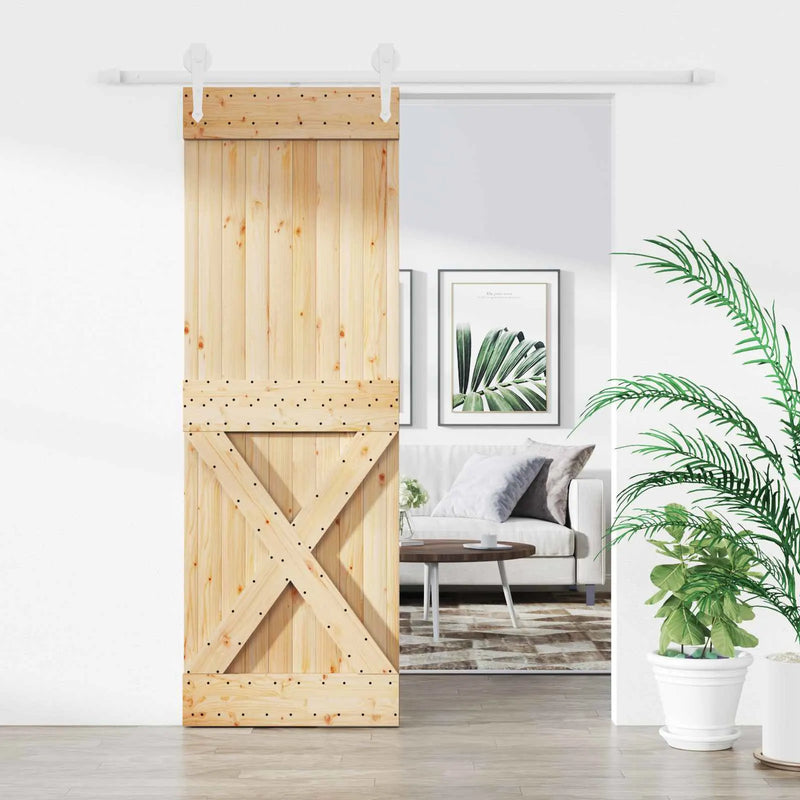 Sliding Door Natural and White 80 x 210 cm Solid Pine Wood