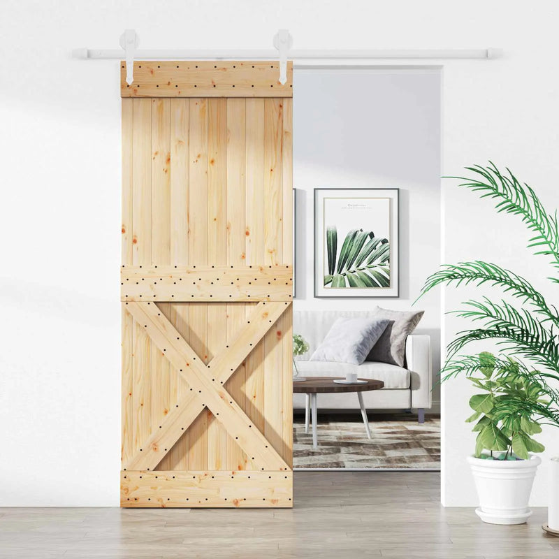 Sliding Door Natural and White 90 x 210 cm Solid Pine Wood