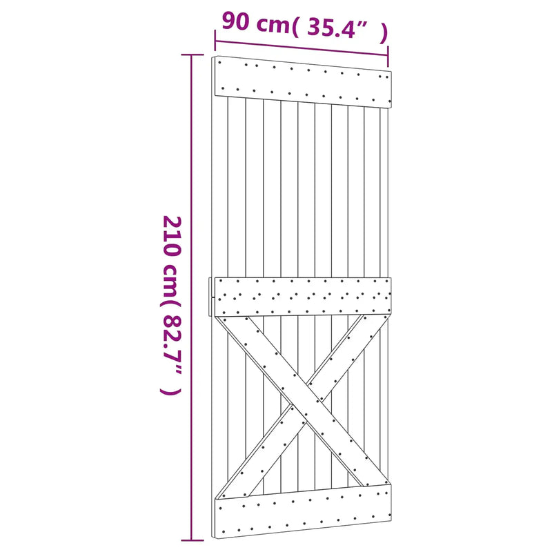 Sliding Door Natural and White 90 x 210 cm Solid Pine Wood