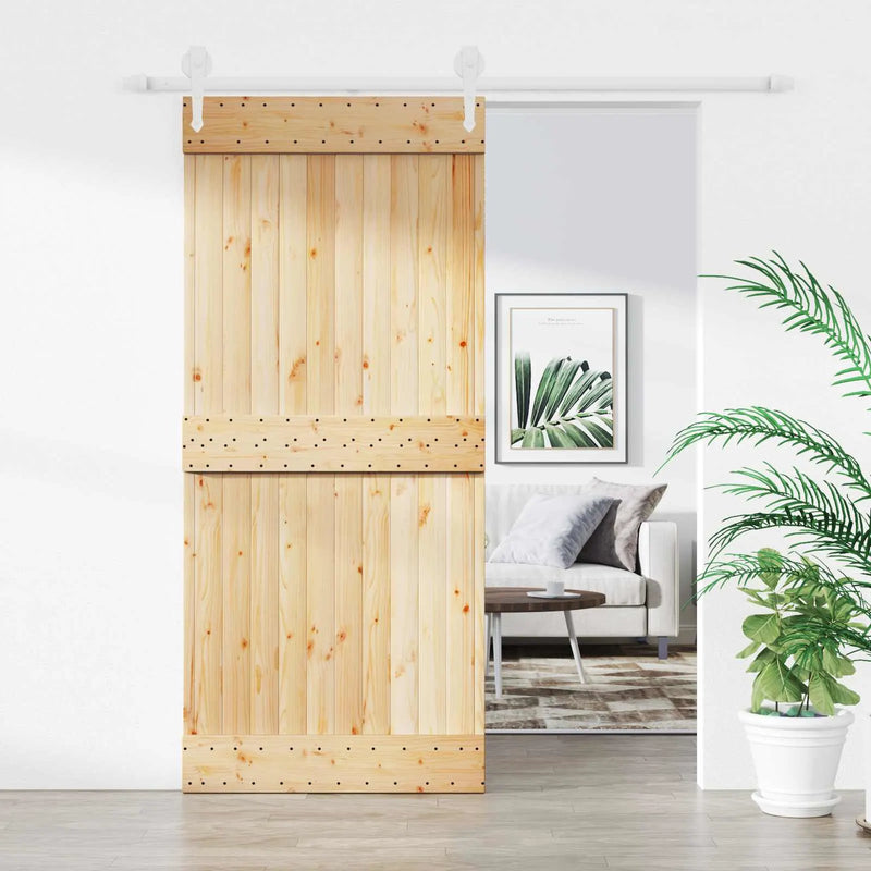 Sliding Door Natural and White 90 x 210 cm Solid Pine Wood