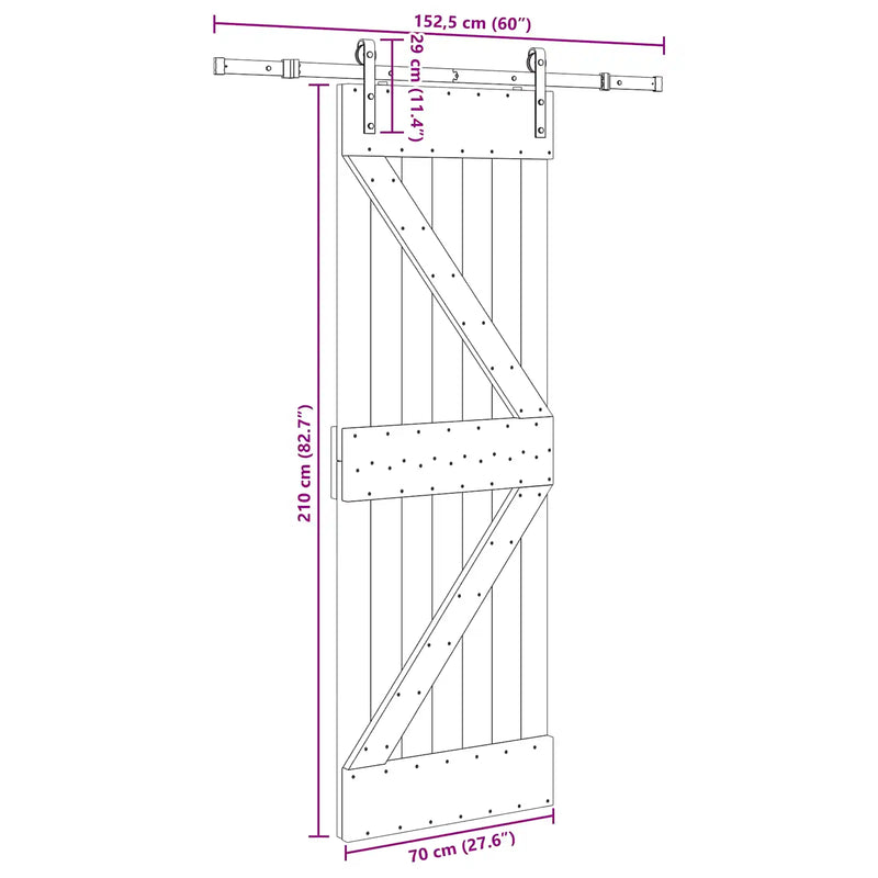 Sliding Door NARVIK Natural and Black 70 x 210 cm (152.5 cm)