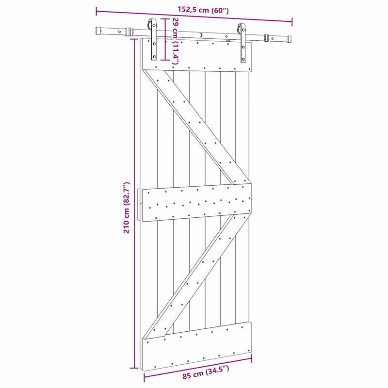 Sliding Door NARVIK Natural and Black 85 x 210 cm (152.5 cm)
