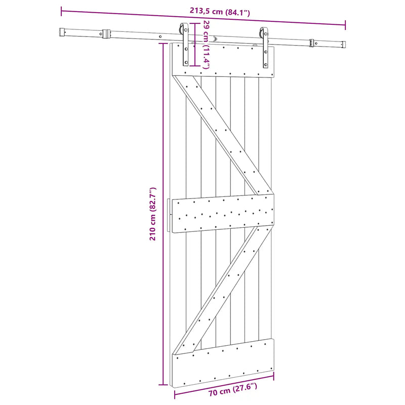 Sliding Door NARVIK Natural and Black 70 x 210 cm (213.5 cm)