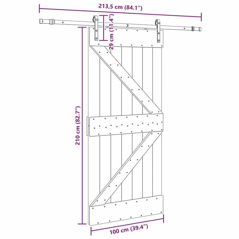 Sliding Door NARVIK Natural and Black 100 x 210 cm (213.5 cm)