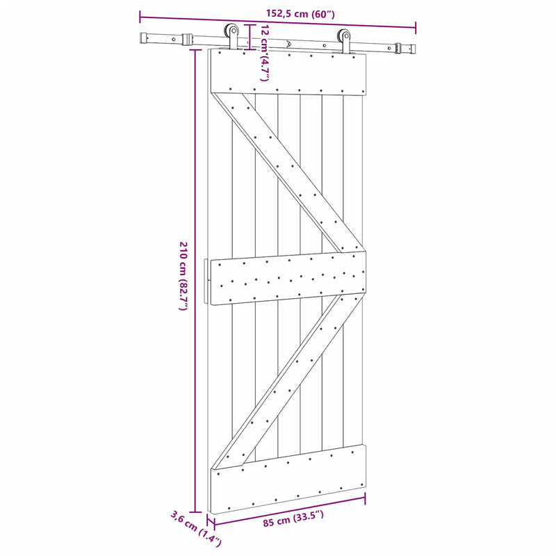 Sliding Door NARVIK 85 x 210 cm (152.5 cm) Natural and Black