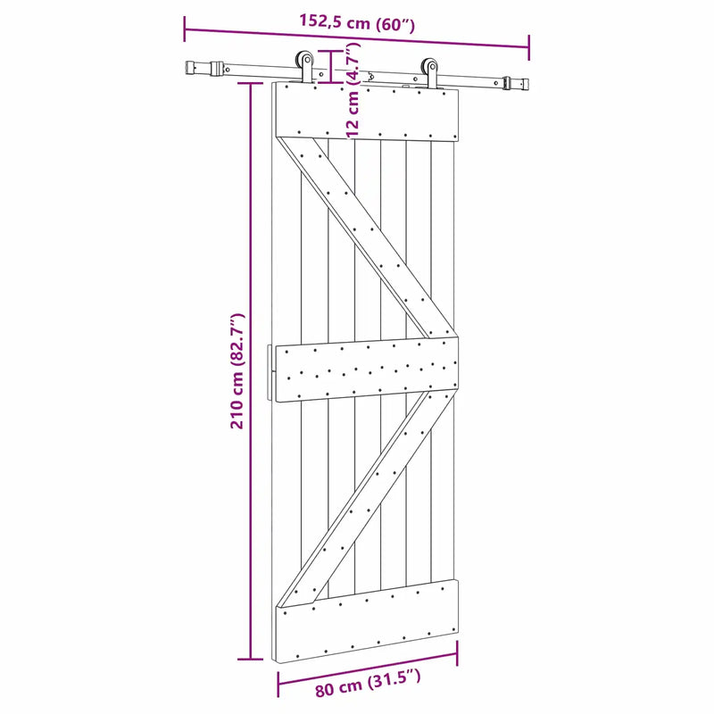 Sliding Door NARVIK 80 x 210 cm (152.5 cm) Natural and Black