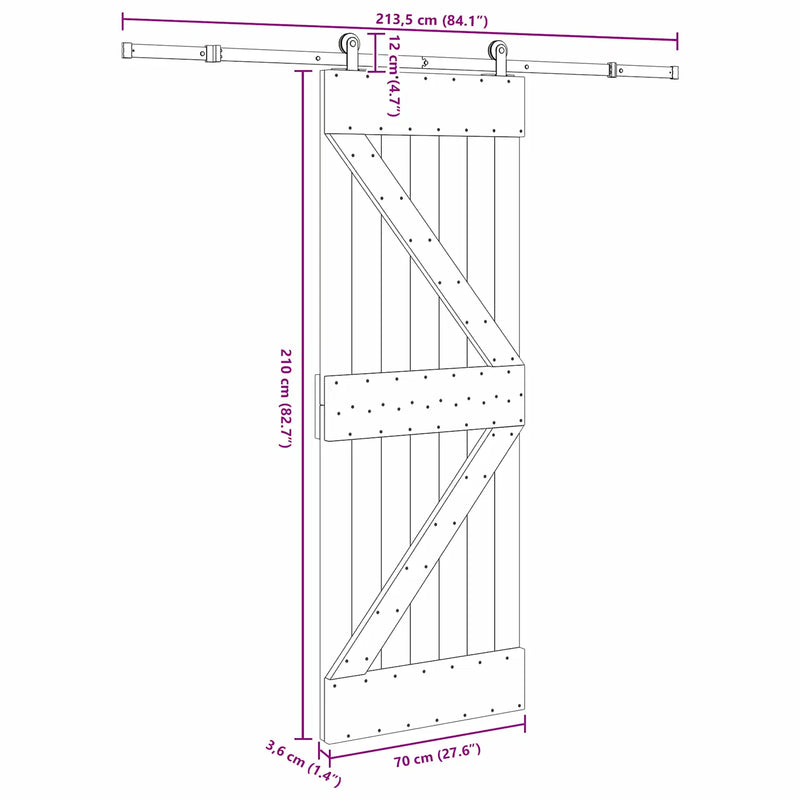 Sliding Door NARVIK Natural and Black 70 x 210 cm (213.5 cm)