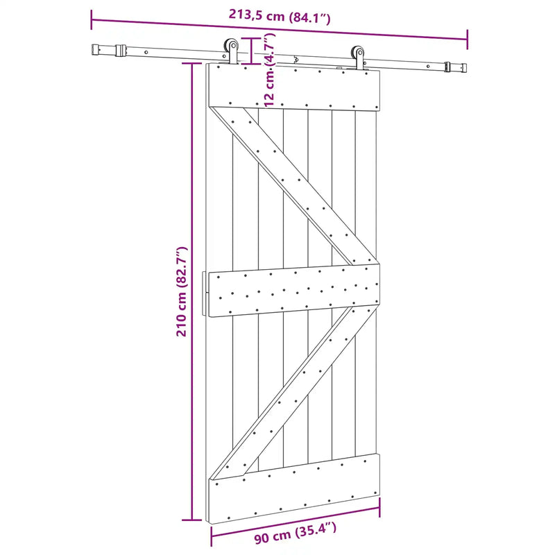 Sliding Door NARVIK Natural and Black 90 x 210 cm (213.5 cm)