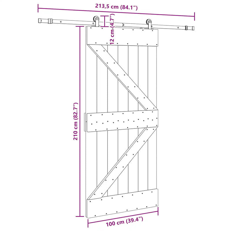 Sliding Door NARVIK Natural and Black 100 x 210 cm (213.5 cm)