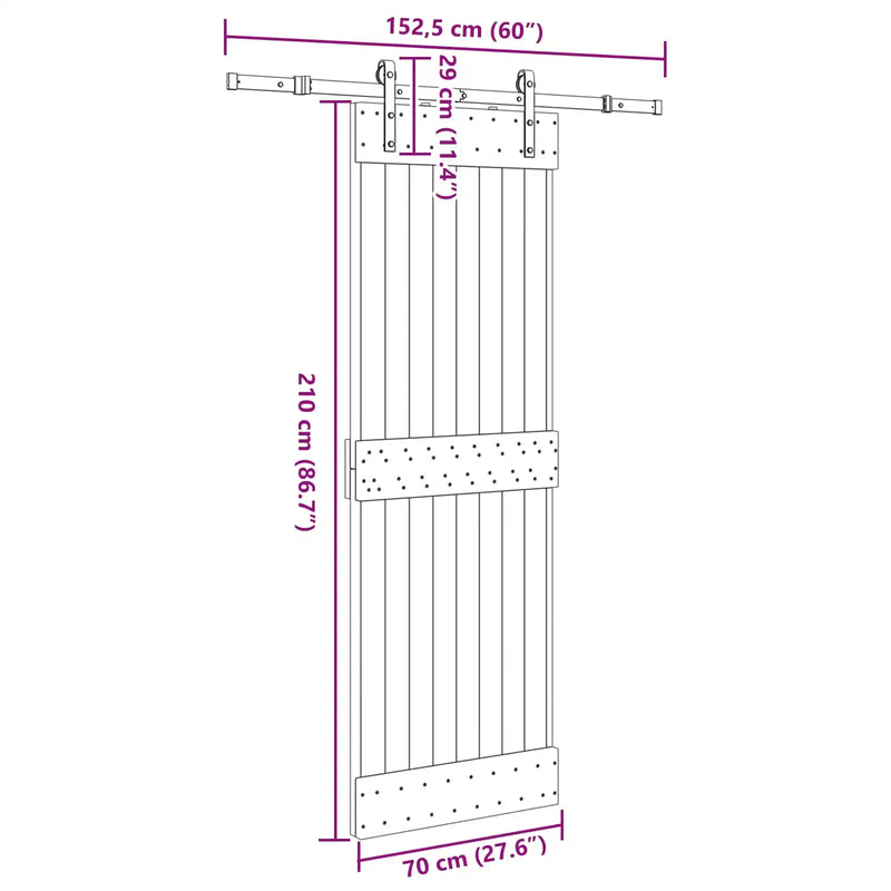 Sliding Door NARVIK Natural and Black 70 x 210 cm (152.5 cm)