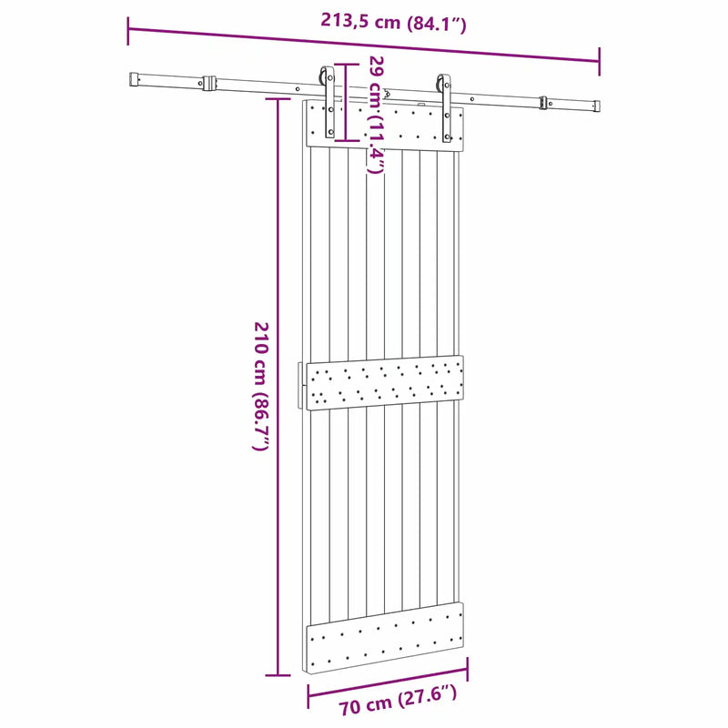Sliding Door NARVIK Natural and Black 70 x 210 cm (213.5 cm)
