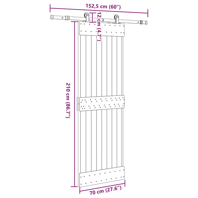 Sliding Door NARVIK Natural and Black 70 x 210 cm (152.5 cm)