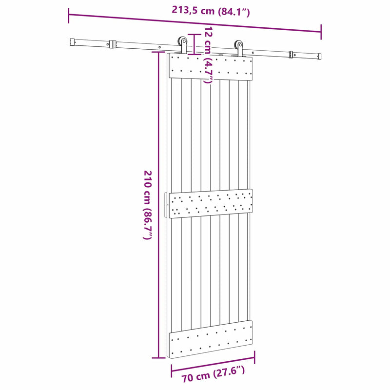 Sliding Door NARVIK Natural and Black 70 x 210 cm (213.5 cm)