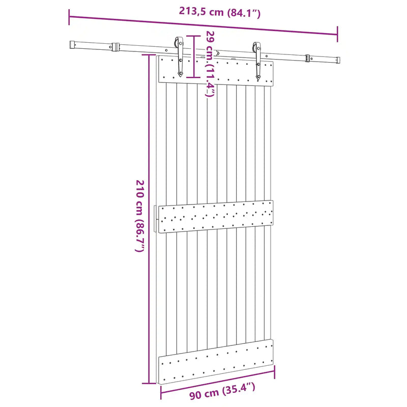 Sliding Door NARVIK Natural and Black 90 x 210 cm (213.5 cm)
