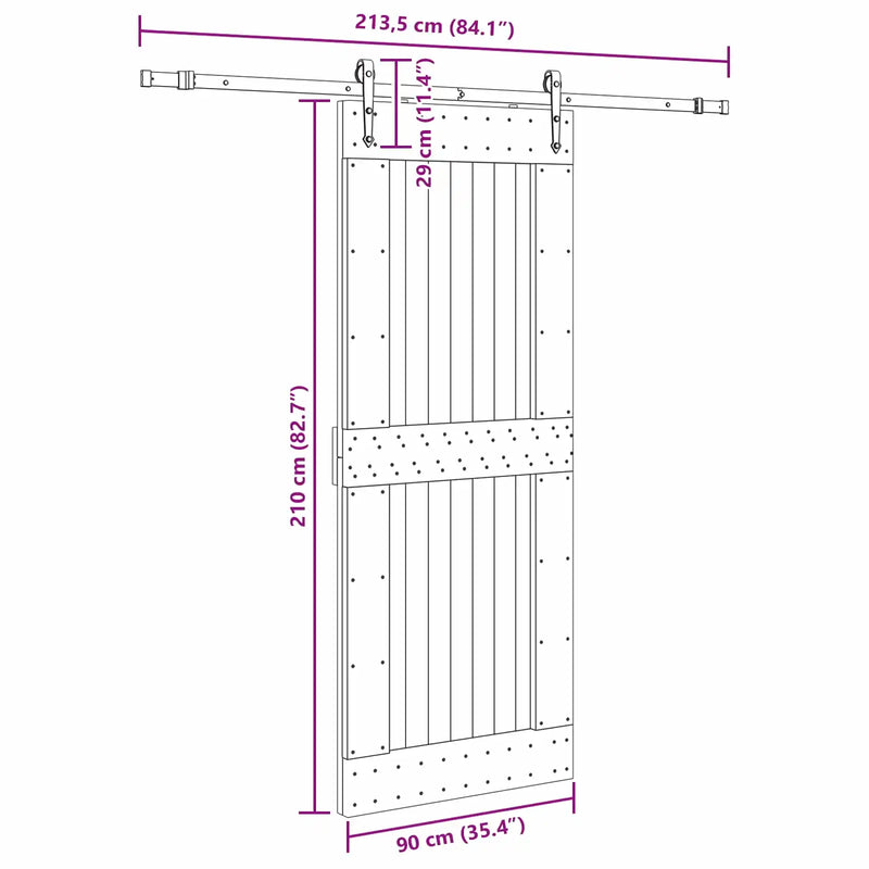 Sliding Door NARVIK Natural and Black 90 x 210 cm (213.5 cm)
