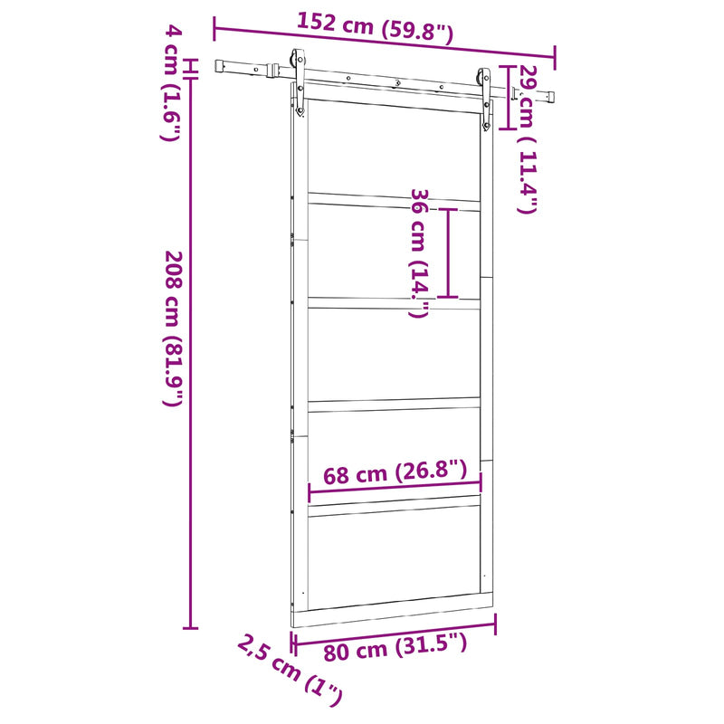 Sliding Door Natural 80 x 208 cm Solid Pine Wood