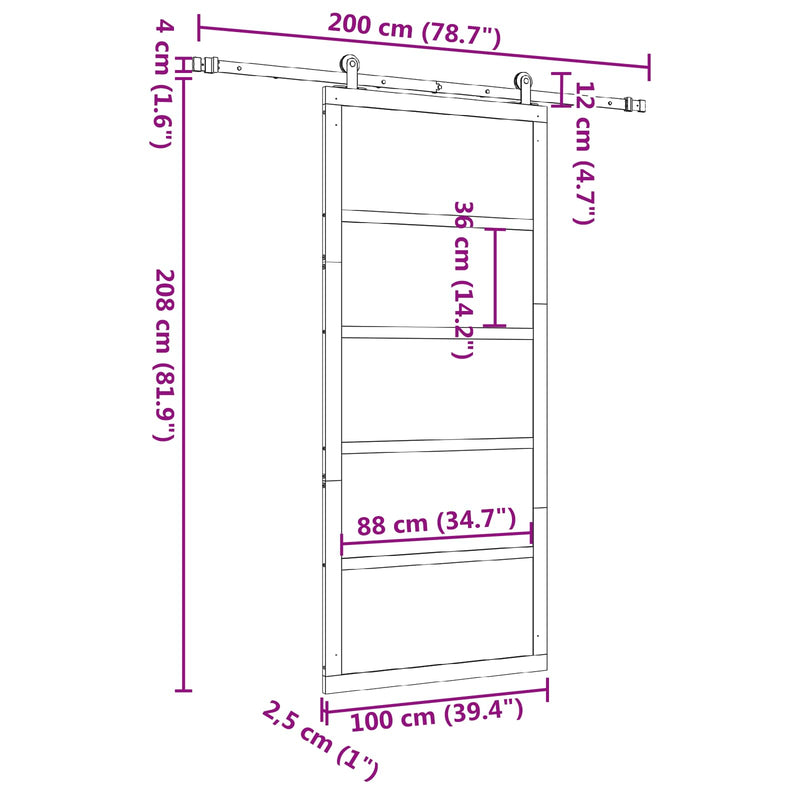 Sliding Door Natural 100 x 208 cm Solid Pine Wood