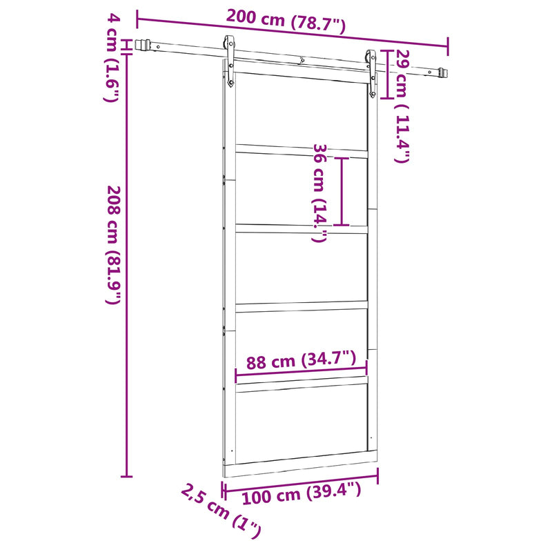 Sliding Door Natural 100 x 208 cm Solid Pine Wood