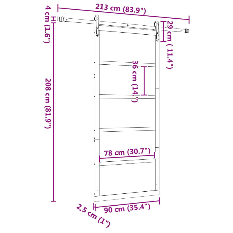 Sliding Door Natural 90 x 208 cm Solid Pine Wood