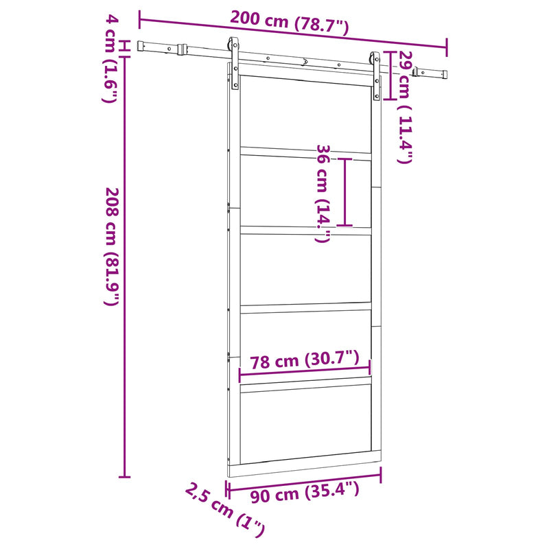 Sliding Door Natural 90 x 208 cm Solid Pine Wood