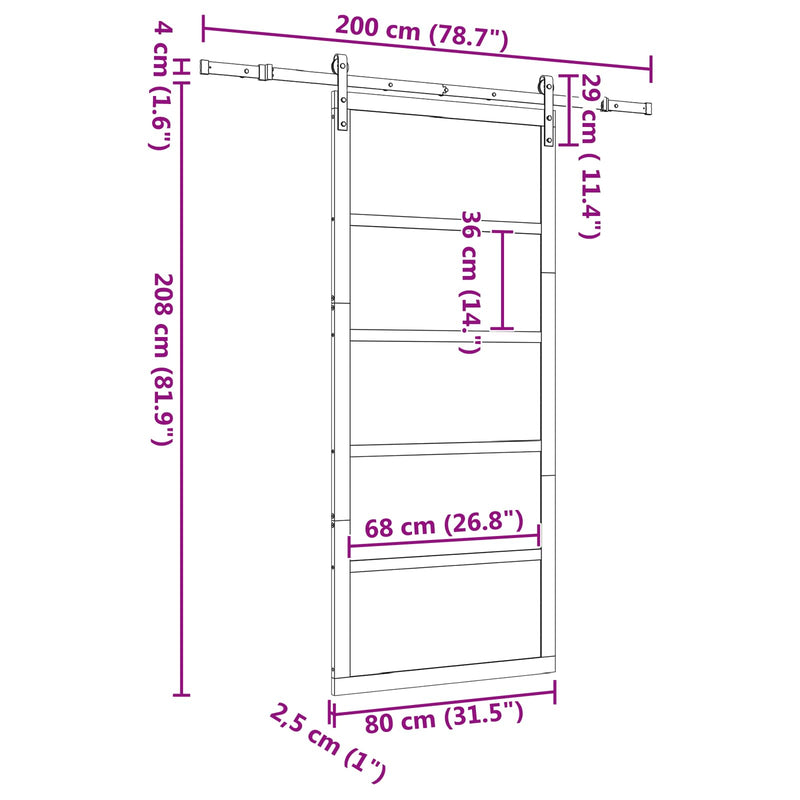 Sliding Door Natural 80 x 208 cm Solid Pine Wood