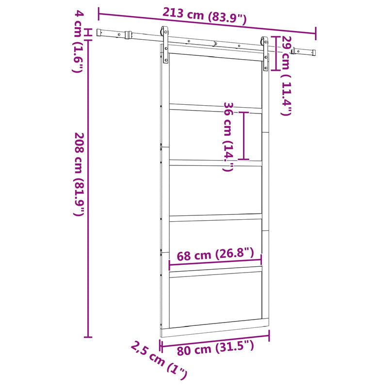 Sliding Door Natural 80 x 208 cm Solid Pine Wood