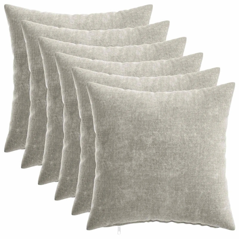 Cushion 6 pcs HEERLEN Light Grey 45 x 45 cm Chenille Fabric