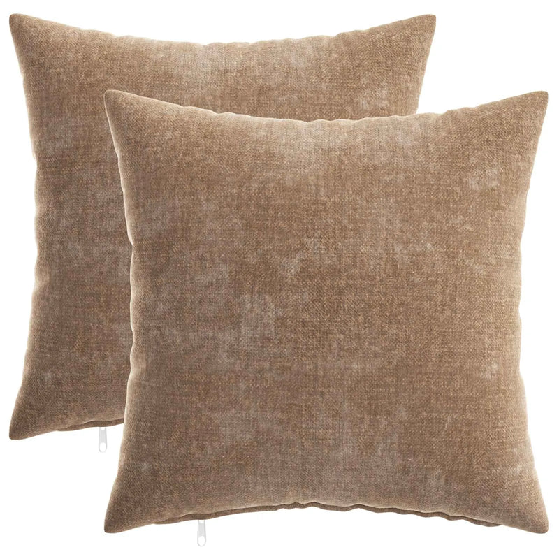 Cushion 2 pcs HEERLEN Brown 45 x 45 cm Chenille Fabric
