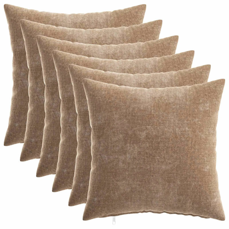 Cushion 6 pcs HEERLEN Brown 45 x 45 cm Chenille Fabric