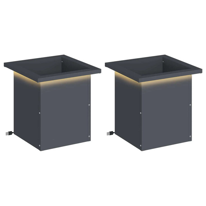 Garden Planter with LED 2 pcs Antracite 30 x 30 x 30 cm Steel
