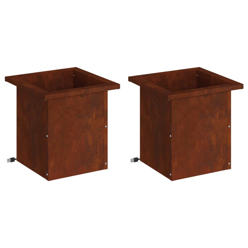 Garden Planter with LED 2 pcs Rusty 30 x 30 x 30 cm