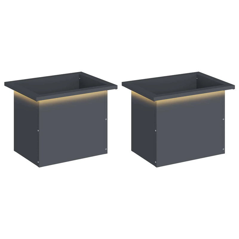 Garden Planter with LED 2 pcs Antracite 30 x 40 x 30 cm Steel
