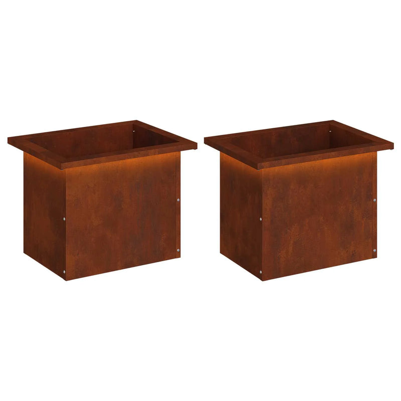 Garden Planter with LED 2 pcs Rusty 30 x 40 x 30 cm