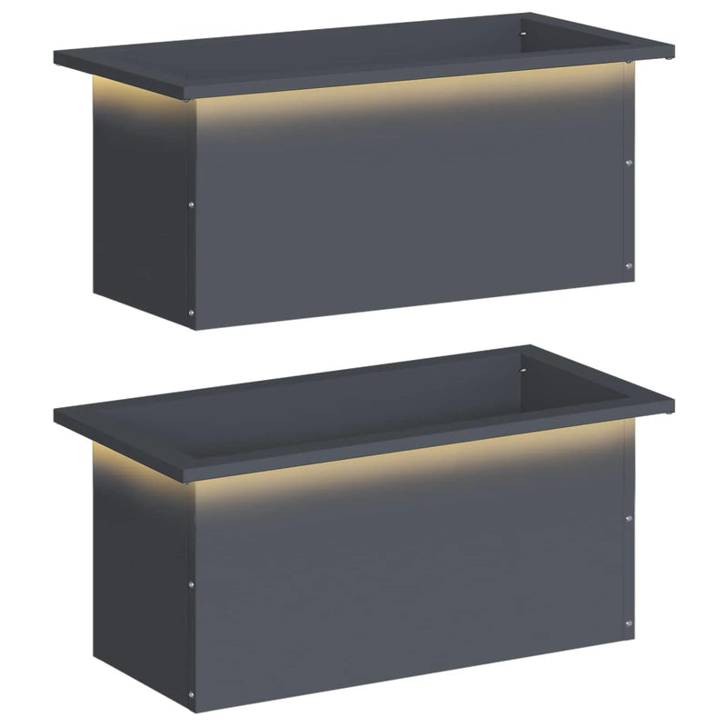 Garden Planter with LED 2 pcs Antracite 30 x 60 x 30 cm Steel