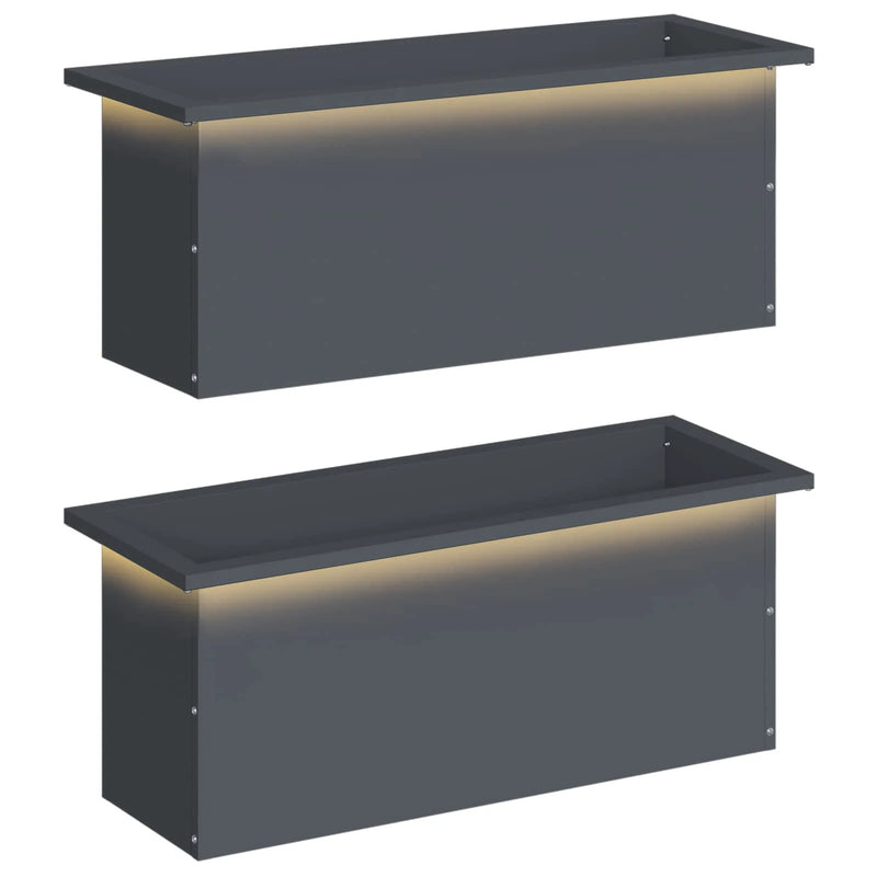Garden Planter with LED 2 pcs Antracite 30 x 80 x 30 cm Steel