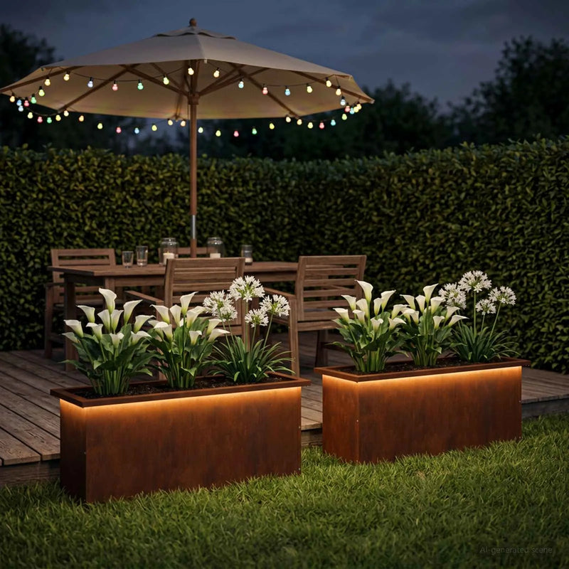 Garden Planter with LED 2 pcs Rusty 30 x 100 x 30 cm