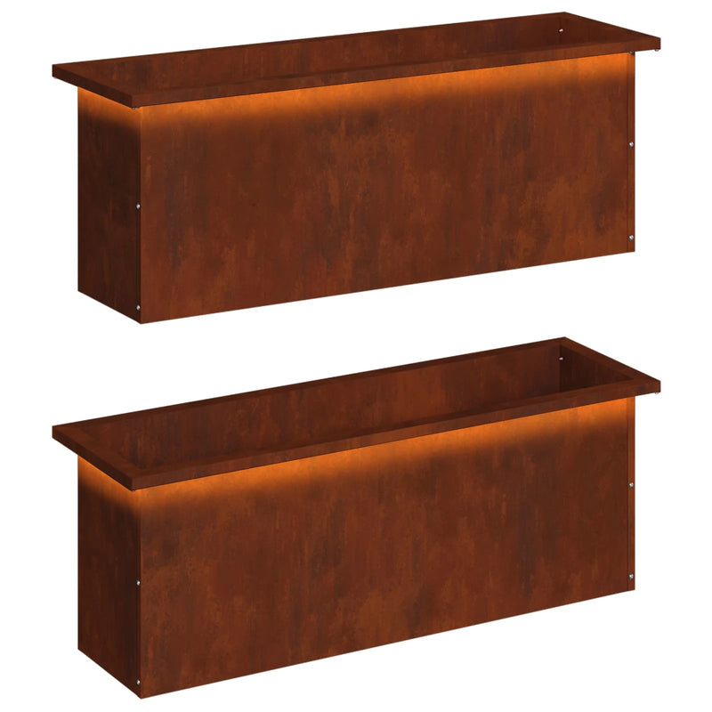 Garden Planter with LED 2 pcs Rusty 30 x 100 x 30 cm