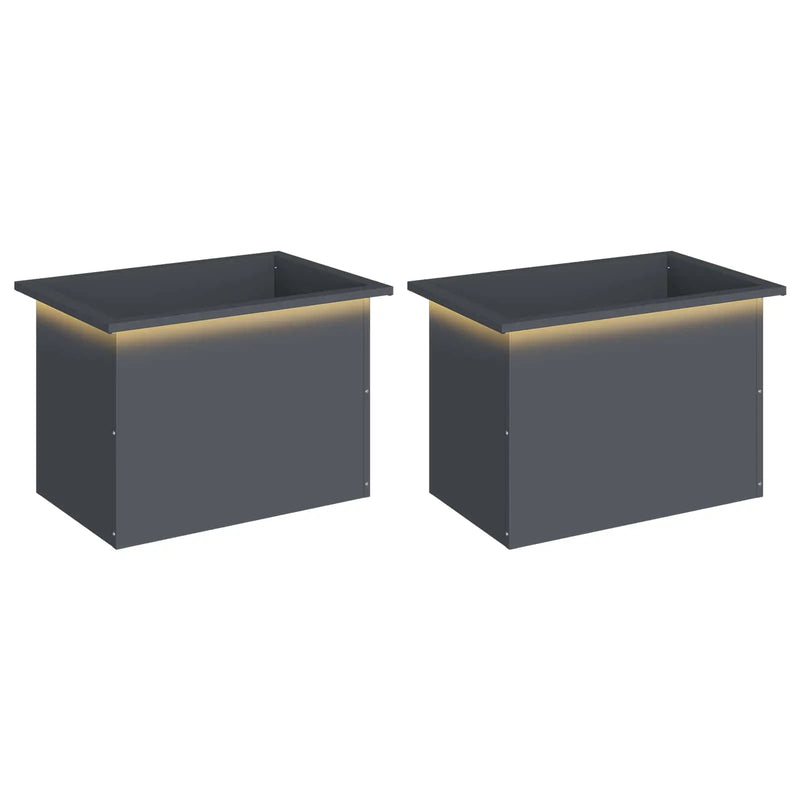 Garden Planter with LED 2 pcs Antracite 40 x 60 x 40 cm Steel
