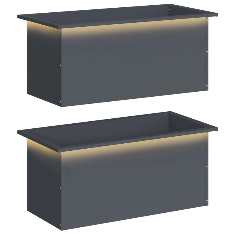 Garden Planter with LED 2 pcs Antracite 40 x 80 x 40 cm Steel