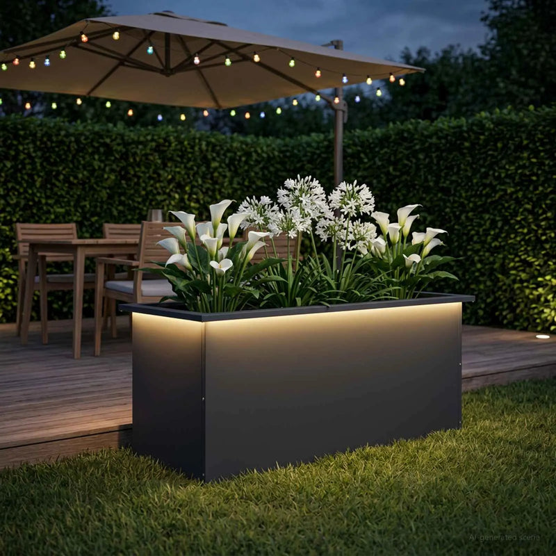 Garden Planter with LED Antracite 40 x 100 x 40 cm Steel