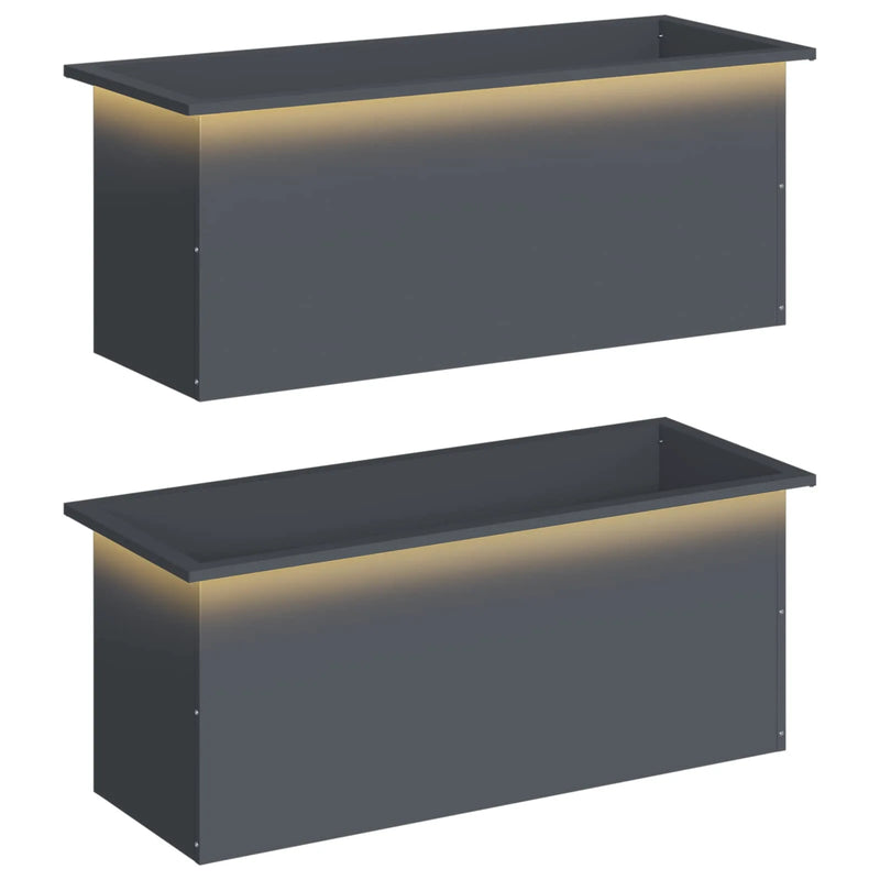 Garden Planter with LED 2 pcs Antracite 40 x 100 x 40 cm Steel