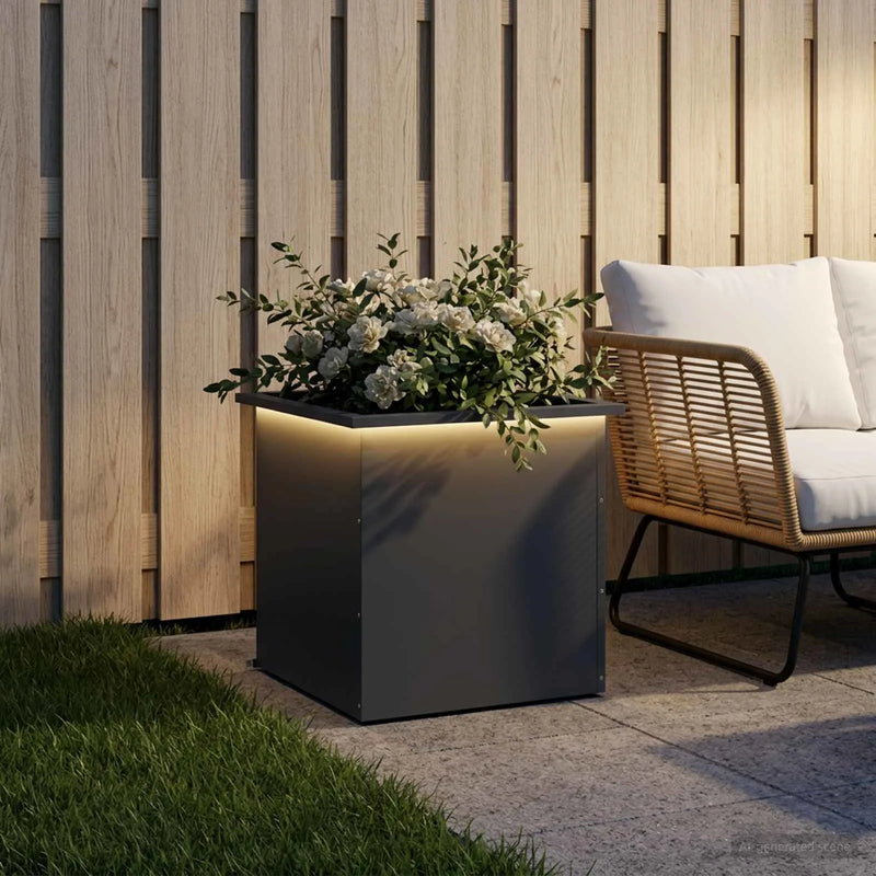 Garden Planter with LED Antracite 50 x 50 x 48 cm Steel
