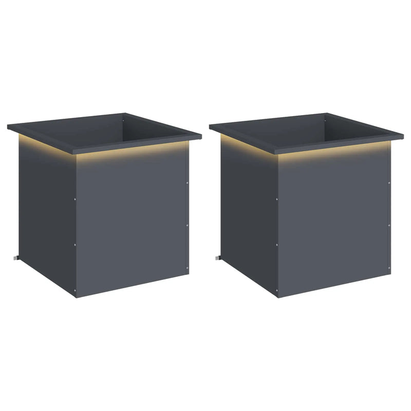 Garden Planter with LED 2 pcs Antracite 50 x 50 x 48 cm Steel