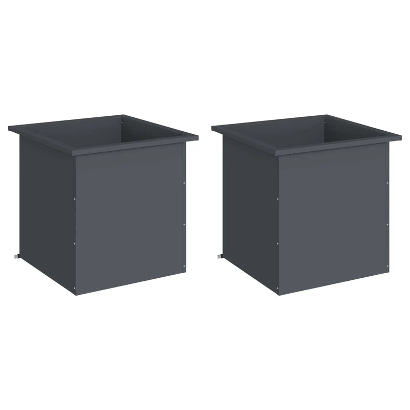 Garden Planter with LED 2 pcs Antracite 50 x 50 x 48 cm Steel
