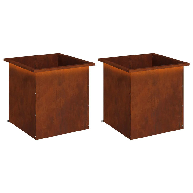 Garden Planter with LED 2 pcs Rusty 50 x 50 x 48 cm