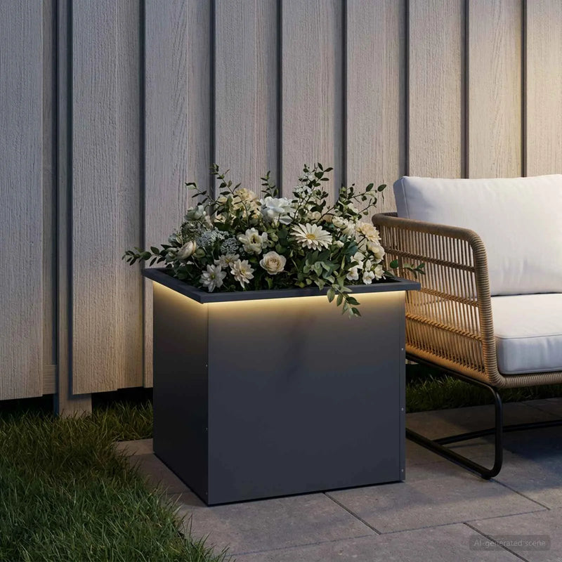 Garden Planter with LED Antracite 50 x 60 x 48 cm Steel