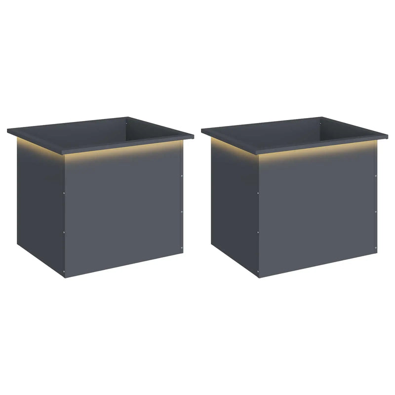 Garden Planter with LED 2 pcs Antracite 50 x 60 x 48 cm Steel